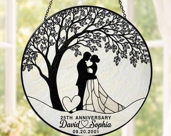 Atrapasueños de cristal para el 25.º aniversario de bodas de plata, Árbol de la Vida, regalo para el 25.º aniversario, recuerdo del 25.º aniversario de bodas, 25.º aniversario de bodas de plata