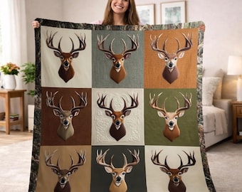 Custom Deer Blanket, Rustic Buck Hunting Throw, Woodland Cabin Decor, Wildlife Deer Blanket, Hunter Gift, Cozy Lodge Bedding, Gift For Dad