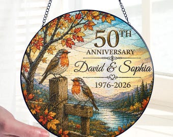 Personalized 50th Wedding Anniversary Glass Suncatcher, 50th Anniversary Gifts For Parents, Couples, 50th Wedding Decor Window Hanger
