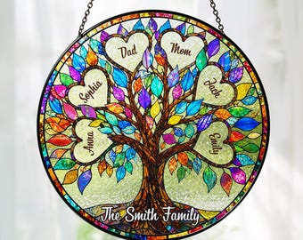 Custom Tree of Life Family Suncatcher, Family Stained Glass Art, Family Name Suncatcher, Family Keepsake, Tree Of Life Family, Mothers Day