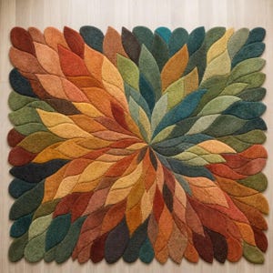 Hand Tufted Leaf Pattern Rug, Abstract Nature Area Rug, Autumn Earth Tone Carpet, Modern Botanical Living Room Rug, Unique Sculpted Design