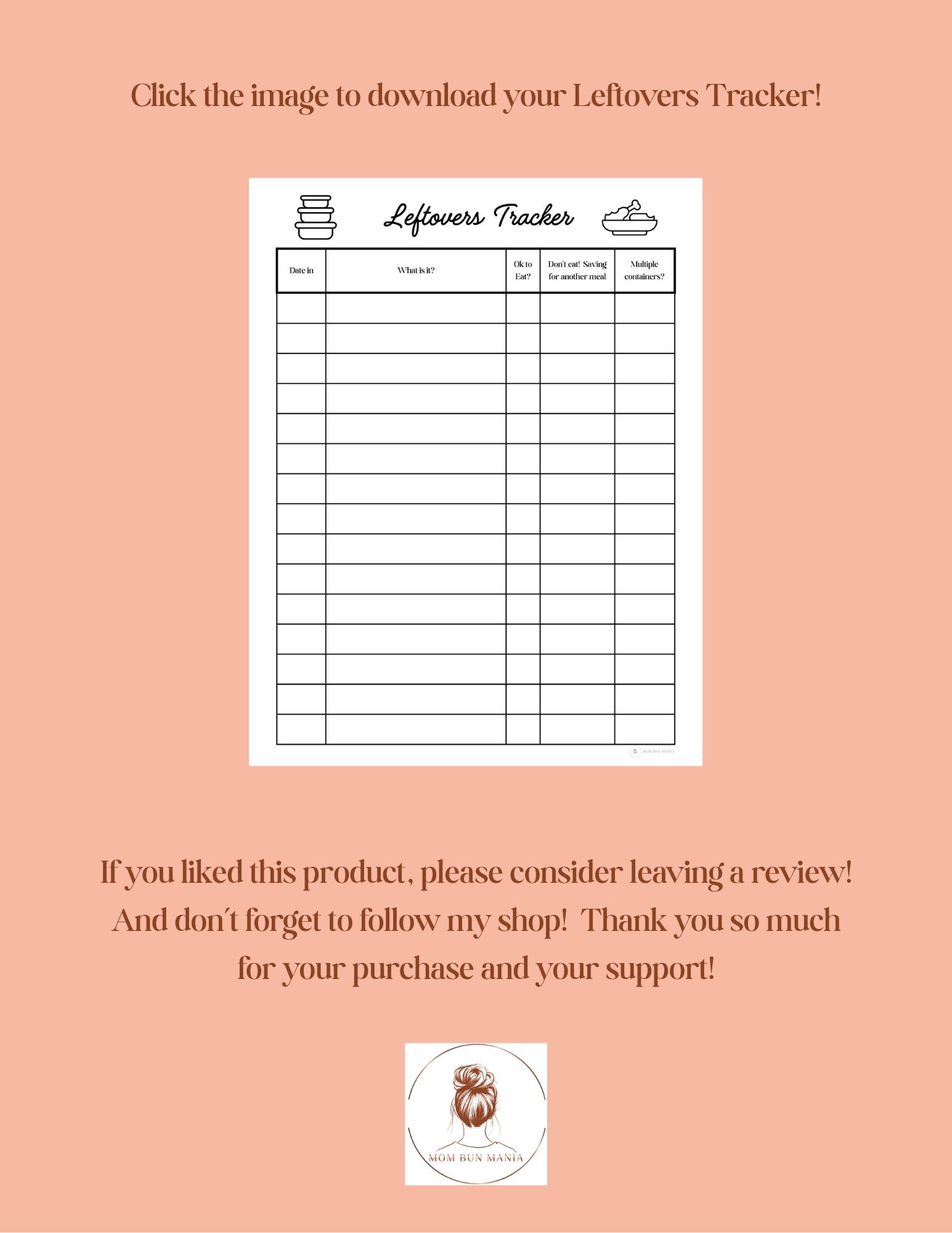 Dinner Leftovers Tracker Printable EDITABLE - Etsy