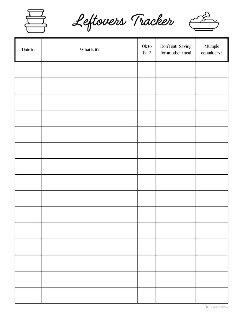 Dinner Leftovers Tracker Printable EDITABLE - Etsy