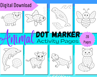 Dot Marker Aktivitätsseiten, Malseiten für Kleinkinder, Dot Marker Tiere, Dot Marker Ausdrucke, Sofort Download, Aktivitätsseiten für Kinder