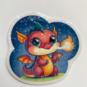 Baby Dragon Vinyl Sticker, Mythical Creature sticker, Dragon sticker, dragon decal, holographic sticker, dragon gift, holographic dragon