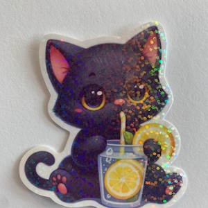 Black Cat Vinyl Sticker, Holographic Sticker, Cat Sticker, Summer Sticker, kitten sticker, black cat, Cat Vinyl sticker