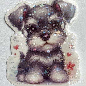 Mini Schnauzer Vinyl Sticker, Puppy Sticker, Miniature Schnauzer, Mini Schnauzer Decal, water bottle sticker, vinyl sticker, holographic