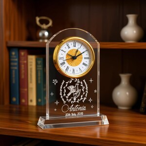 Personalized Crystal Desk Clock for First Holy Communion Gift, Grow in the grace of the Lord