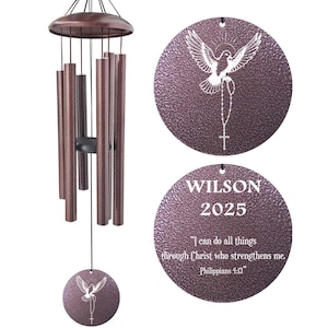45" Large Bible Verse Wind Chime, Rustic Aluminum Garden Decor, Deep Tones
