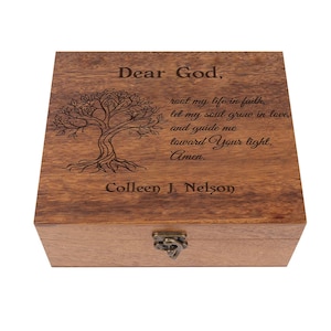 Custom Wooden Prayer Box – Personalized Keepsake for Prayer Cards, Rosary, Scriptures – Solid Wood Construction