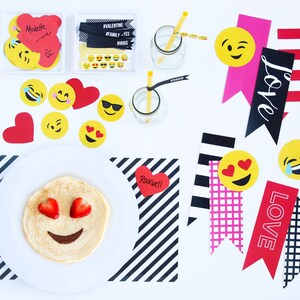 Emoji Valentine&#39;s Breakfast Party Pack - Instant Download Valentine&#39;s Party Decor