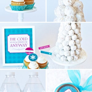 Snowflake Cupcake Toppers & Party Flags for Frozen inspired Birthday Party Instant Printable PDF Download image 4