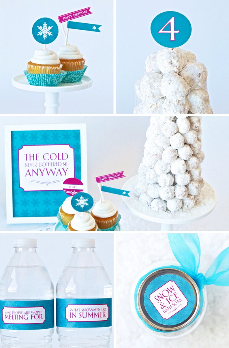 Snowflake Cupcake Toppers & Party Flags for Frozen inspired Birthday Party Instant Printable PDF Download image 4