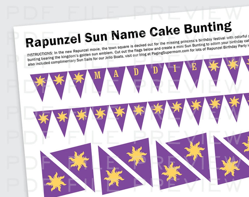 Rapunzel HAPPY BIRTHDAY Sun Mini Cake Bunting Printable image 5