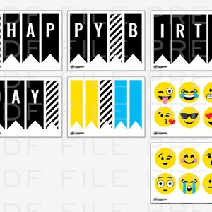 Emoji Birthday Party Decor Banner - Printable PDF - Etsy
