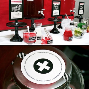 Halloween Party Ideas Vampire Cocktails Blood Bar Drink Printables, Instructions & Recipes