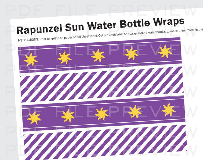 Rapunzel Tangled Party Water Bottle Labels Wraps Printable Birthday Invites image 1