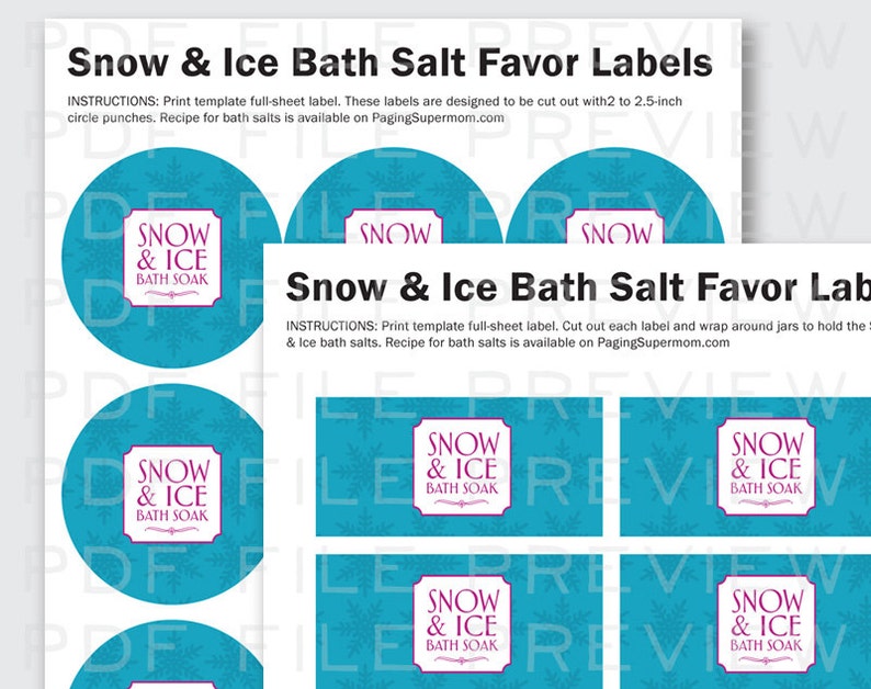Frozen Party Favor Ideas Snow & Ice Bath Soak Labels Instant Printable ...