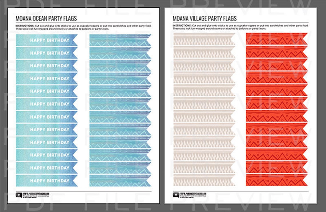 Moana Party Flags Printable &amp; Editable PDF Instant Download of Moana ...