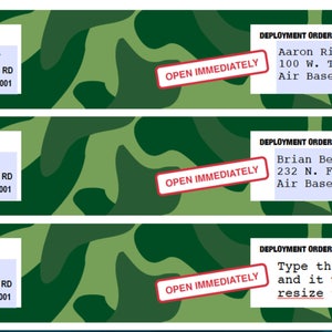 EDITABLE Boot Camp Party Invitations Address Labels - Instantly Personalized Envelope Address Wraps for your Army Party