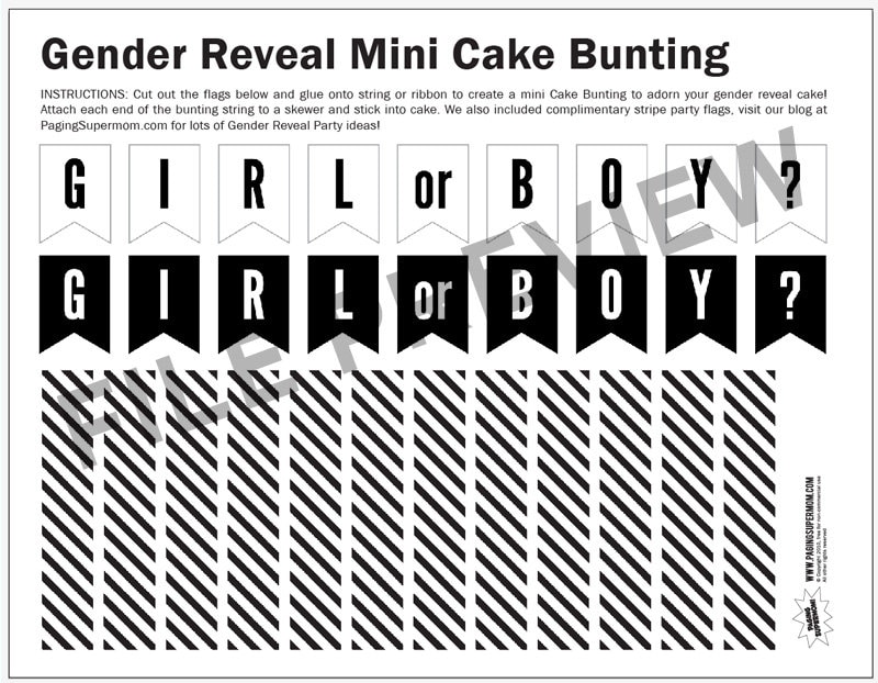 Printable Cake Bunting Gender Reveal