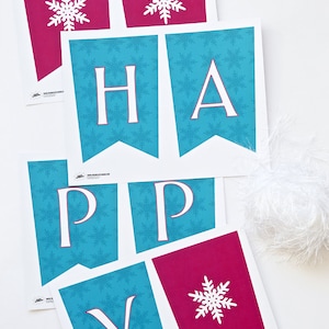 Banner for Frozen inspired Party Decor Banner, Garland, Decoration Happy Birthday INSTANT Download image 1