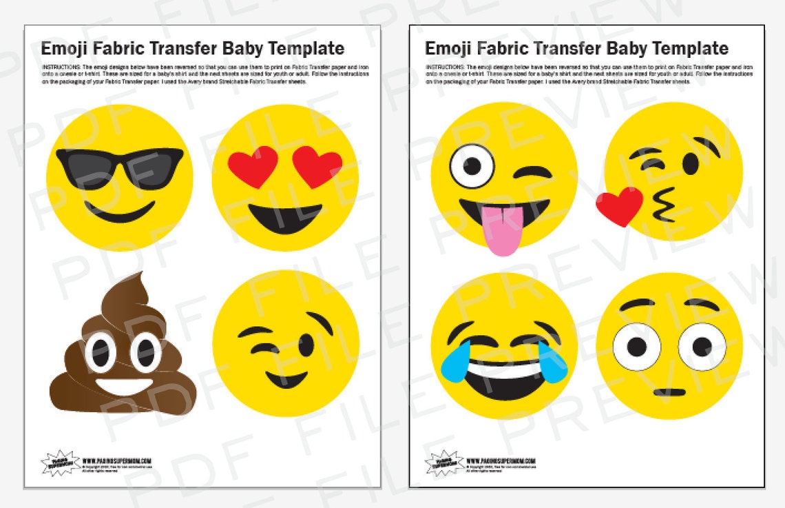 DIY Emoji Tees &amp; Onesies Printable PDF Iron-on Template With 8 Favorite ...