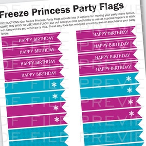 Snowflake Cupcake Toppers & Party Flags for Frozen inspired Birthday Party Instant Printable PDF Download image 5