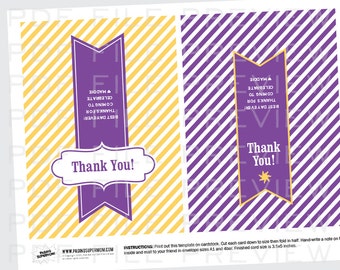 Thank You Notes for a Rapunzel Tangled Birthday Party Printable Cards - INSTANT DOWNLOAD