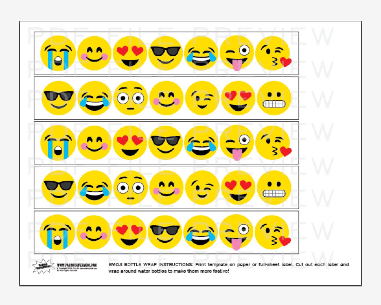 Emoji Party Water Bottle Wraps - Printable PDF Party Decor - Etsy