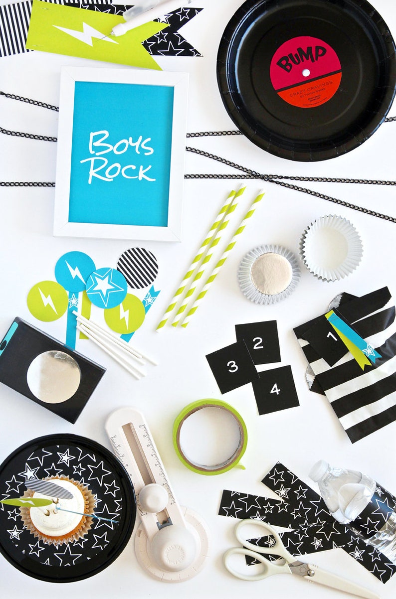 Rock Star Baby Shower Record Labels for Paper Plate Records Printable PDF Gender Neutral Boy & Girl Colors Available image 6