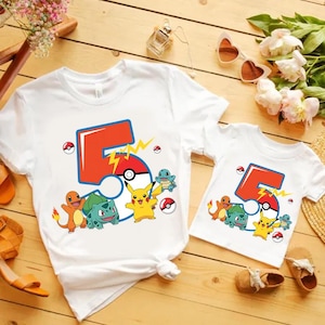 Pokémon 5-årsdagströja, Pikachu Charmander Squirtle Bulbasaur-tröja, present till fem år gammal