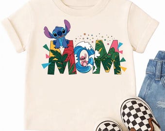 Benutzerdefinierte Disney Mom Shirt Personalisierte Stich Engel Tropische Blätter T-Shirt Muttertag Familie Passenden Outfit Disneyland Urlaub Top