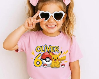 Camiseta de cumpleaños personalizada con nombre de Anime Friends, camiseta de fiesta familiar a juego de monstruo amarillo, regalo para niños