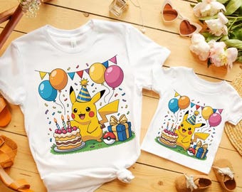 Camiseta de cumpleaños de Pikachu, conjuntos familiares a juego, camiseta personalizada para niños pequeños, camiseta de cumpleaños de ratón amarillo
