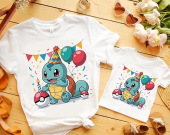 Personalisierte Squirtle Geburtstag Jugend T-Shirt Benutzerdefinierte Name Alter Pokemon Kinder Shirt Squirtle Party Passende Mama Ich Geschenk Ballon Kuchen T-Shirt