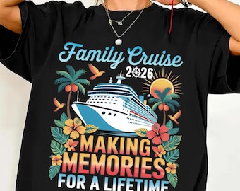 Familie Kreuzfahrt 2026 Shirt | Erinnerungen lebenslang machen | Retro Tropischer Urlaub | Island-Sommer-Party-T-Shirt