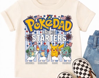 Benutzerdefinierte PokeDad Starters Shirt, personalisierte Vatertag T-Shirt, Anime Dad Named Outfit, lustiges Dad Weihnachtsgeschenk, Benutzerdefinierte Kinder Name Top