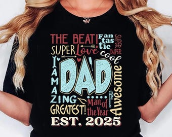 Personalisiertes Papa Est 2025 Shirt | Personalisiertes Stiefvater Vater Geschenk T-Shirt | Papa hergestellt Jahr Kleidung | Lustige Mechanik-Werkzeug-Typografie