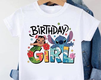 Kundenspezifisches Geburtstagskind Disney-T-Shirt, personalisiertes Stich Lilo Hawaii-Blumen-T-Shirt, Hibiskus-Tropisches Geschwister-Outfit, magisches Königreich-Top