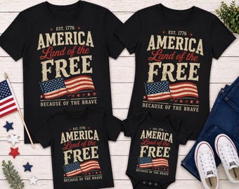 Passendes Familie Amerika Land des freien Hemdes, 4. Juli USA-Flaggen-T-Stück, Unabhängigkeitstags-Outfits, kundenspezifisches Vaterländisches Familienmitglied-Hemd