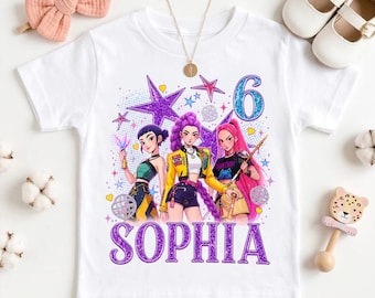 Custom Name KPop Anime Girl Birthday Shirt Kids Virtual Idol Concert Tee Personalized Pop Star Top Toddler Graphic Party Wear