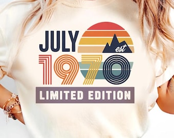 Kundenspezifisches Geburtstags-Hemd Juli 1970 Limited Edition T-Shirt Vintage Retro personalisiertes Familiengeschenk