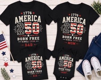 Amerika 250 Jahre geborenes freies Hemd, kundenspezifisches halbfünhundertjähriges Familien-T-Stück der USA, 1776-2026 Feier-Outfits, Vaterländisches Erbfamilien-Hemd