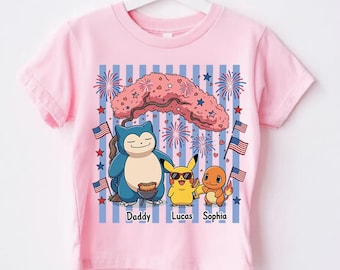 Custom Pokemon Dad Snorlax Grill Shirt, Pikachu Father Day Gift, Personalized Name Kids Family Tee, 4th of July Matching BBQ Clothes