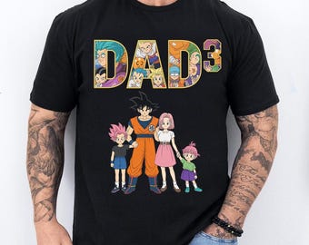Dragon Ball Dad Shirt, Super Saiyan Vatertag T-Shirt, Papa von 3 Kinder Anime Shirt, Goku Familien Parodie Geschenk, personalisierte Anime Dad Geburtstag