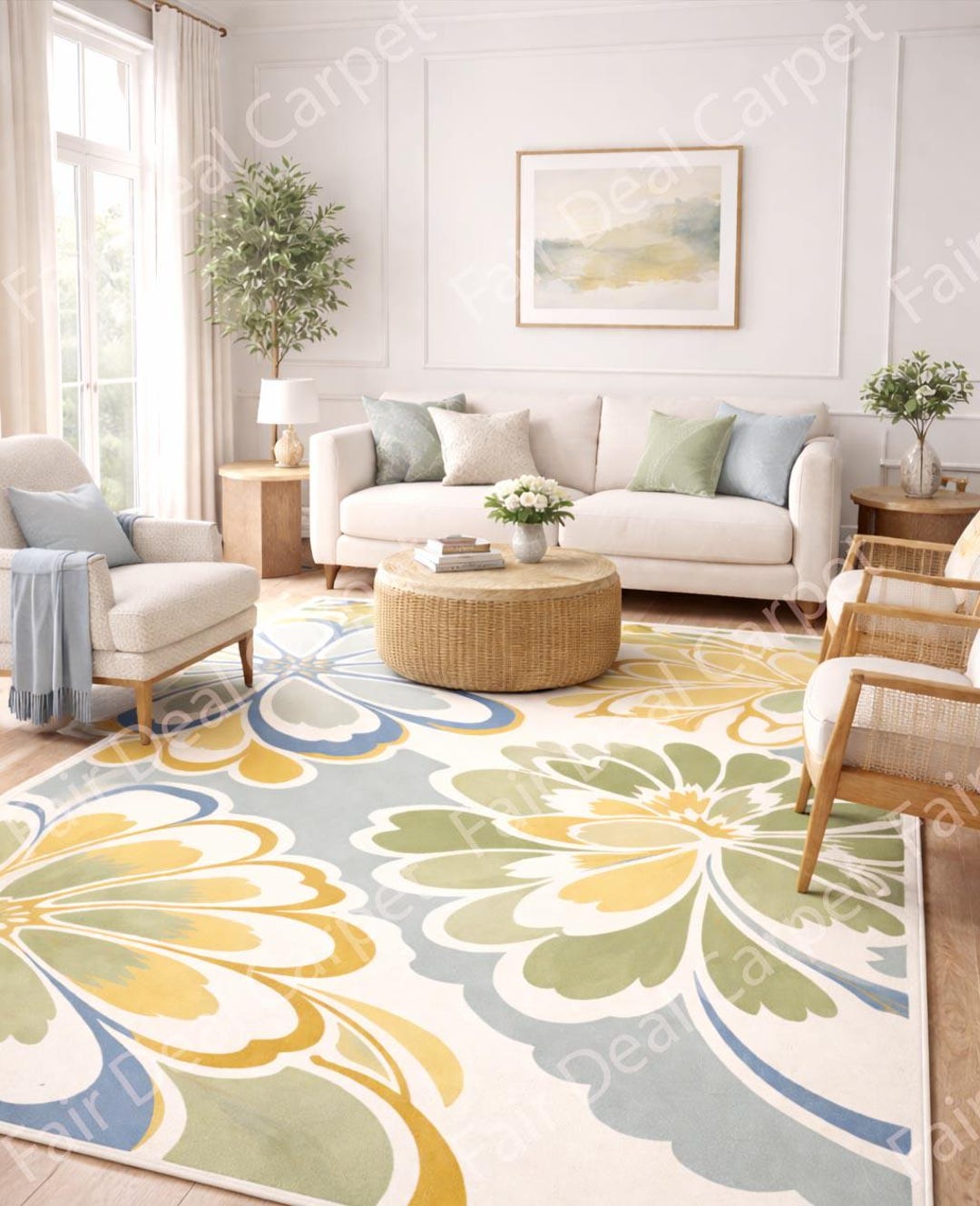 Hand Tufted New Zealand Wool Floral Area Rug Modern Living Room Carpet ...