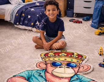 Hand-Tufted Wool Monkey King Rug | Playroom Nursery Art