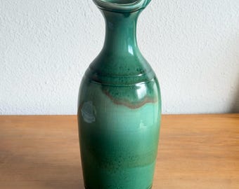 Vintage MCM Studio Pottery Carafe Vase – Seafoam & Emerald Glaze – Signed