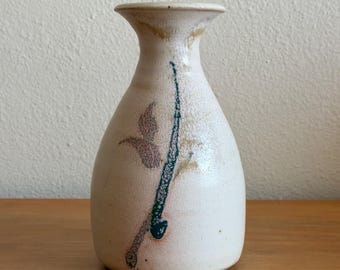 Vintage Two Potters Cream Floral Stoneware Vase – Colorado Studio Pottery, 1970s